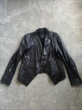 Trouve - Women’s Black Draped Leather Jacket
